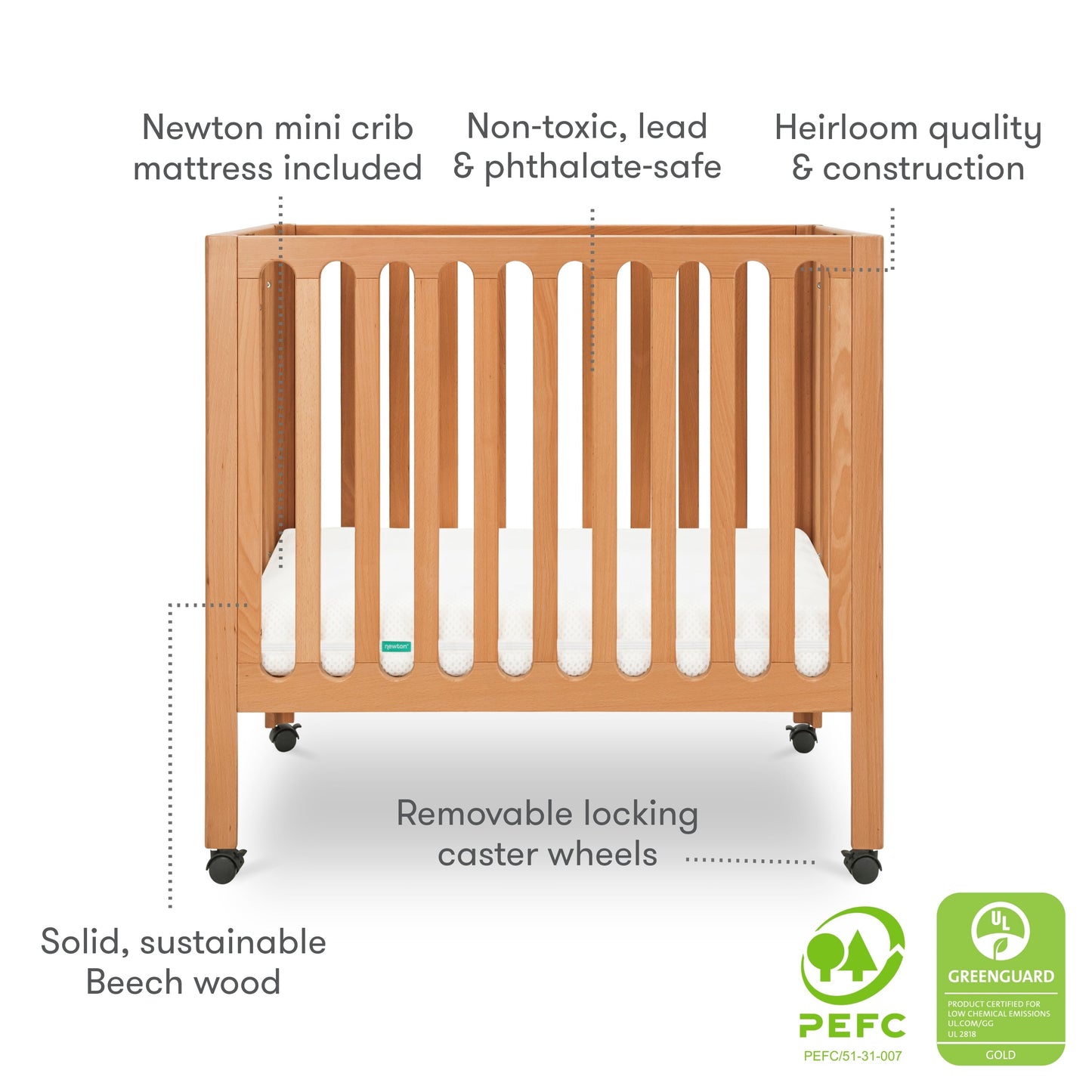 Newton Galileo Mini Crib with Newton Mattress