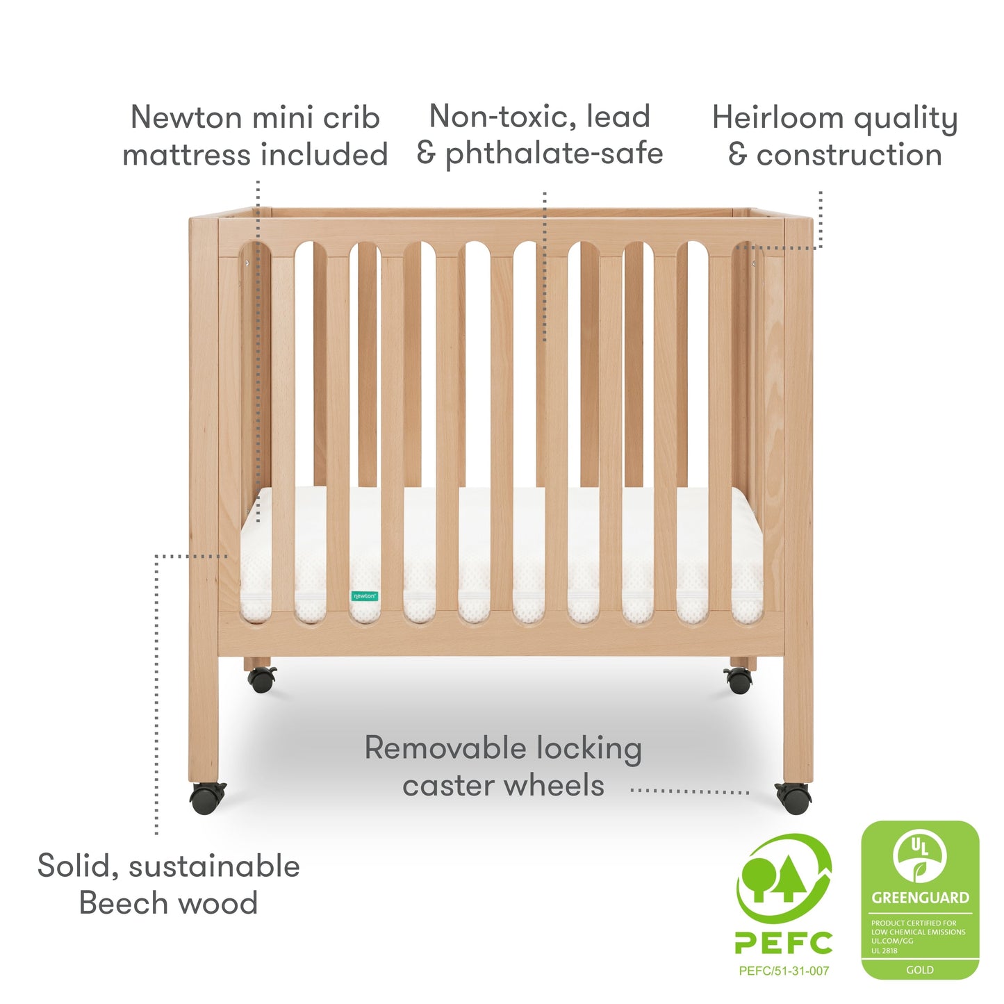 Newton Galileo Mini Crib with Newton Mattress