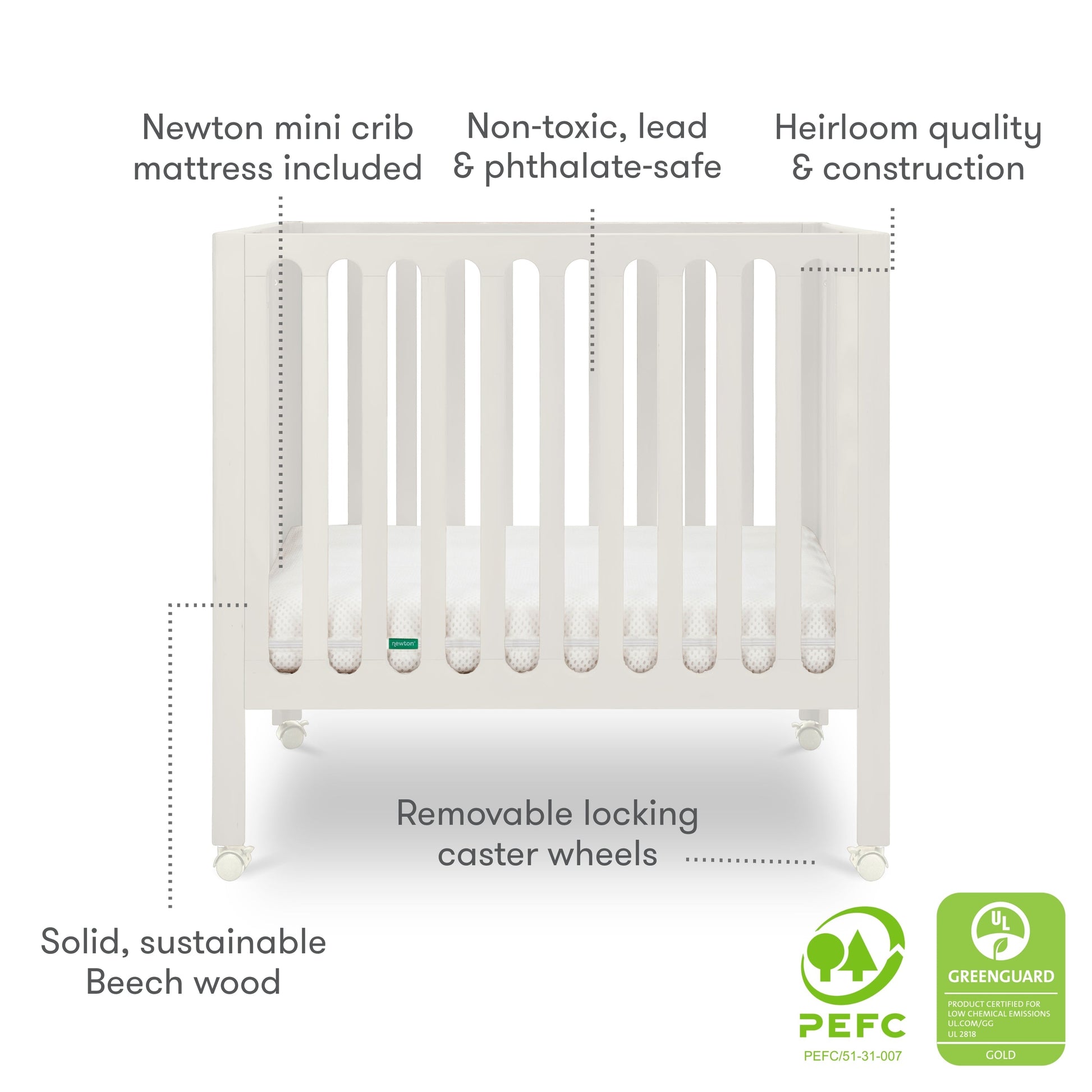 Newton Galileo Mini Crib with Newton Mattress